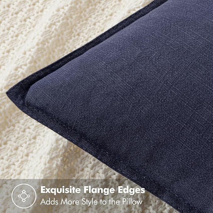MIULEE Decorative Linen Pillow Covers 18x18 Inch Navy | Boho Farmhouse​ - Image 2