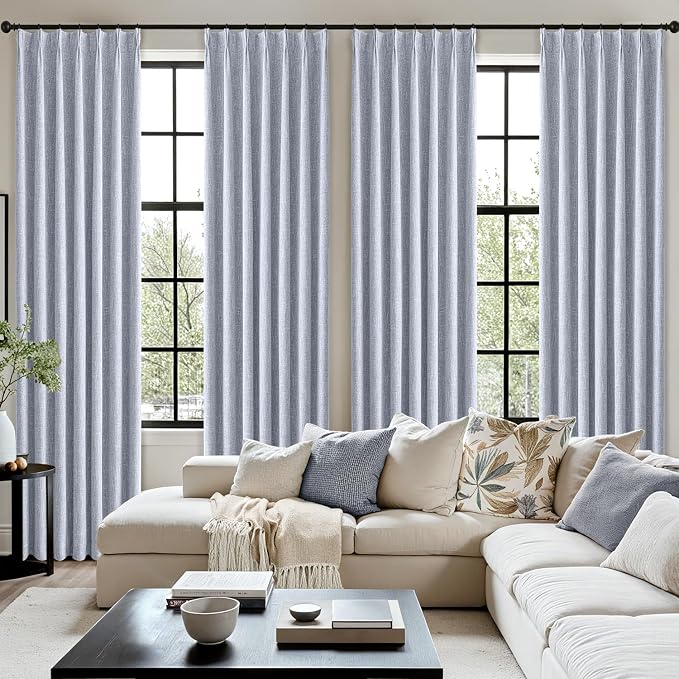 MIULEE Chambray Blue Pinch Pleated 100% Blackout Curtains 40x90 Inches | Room - Image 7
