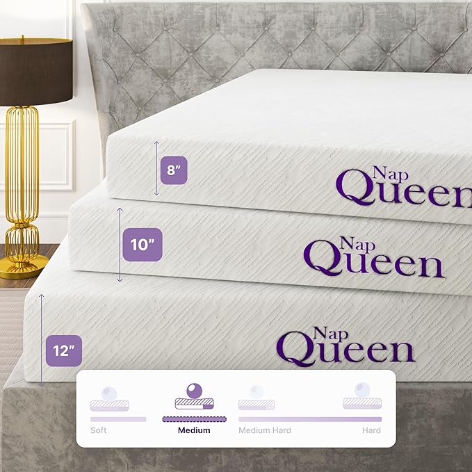 NapQueen Twin Mattress, 10 Inch Elizabeth Cooling Gel Memory Foam Mattress, Twin Bed Mattress in a Box, CertiPUR-US Certified, Medium Firm, Breathable Soft Fabric Cover