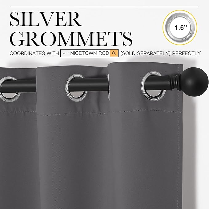 NICETOWN Bedroom Blackout Curtains Panels, 1 Pair, 55 inches by 102 Inch, Grey, Triple Weave Energy Saving Thermal Insulated Solid Grommet Blackout Draperies for Patio