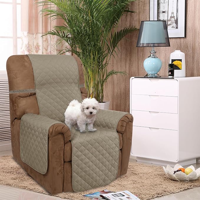 U-NICE HOME Reversible Recliner Chair Covers, Khaki/Light Grey | 28''Recliner - Image 2