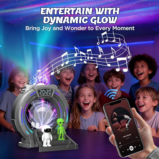 Flumy Aurora Projector Gift for Kids with Astronaut & Alien Night Light Projection, White Noise, Wireless Speaker, Alarm Clock, Remote Control, Room Decor for Bedroom Christmas Birthday Boys Girls