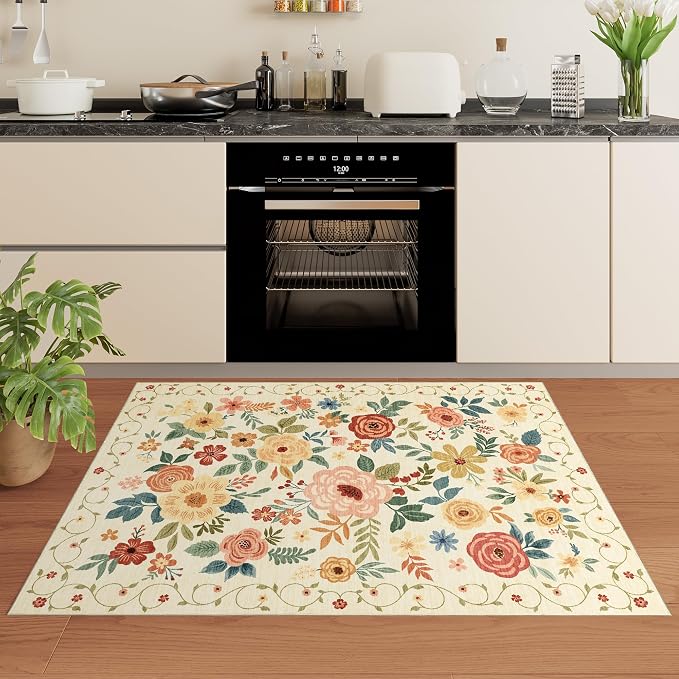 DUKINO 3x5 Area Rug, Floral Washable Rug - Image 8