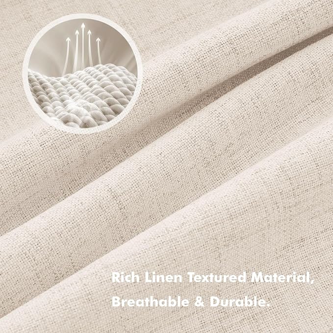 MIULEE 100% Blackout Linen Curtains 42 x 63 Inch Cream Beige 2 Panels | Thermal - Image 3