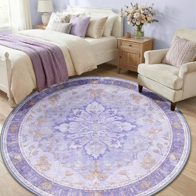 RELEANY Washable Area Rug, Round 6ft, Water Repellent, Pet Friendly, Vintage - Image 3