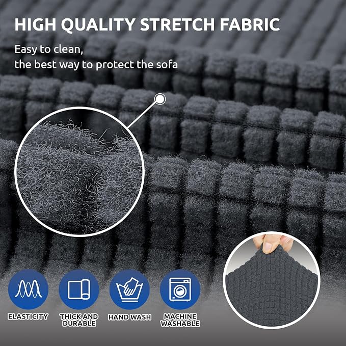 Stretch Couch Covers for Sofa, 3 Cushion Couch Slipcover, Charcoal | 1-Piece - Image 5