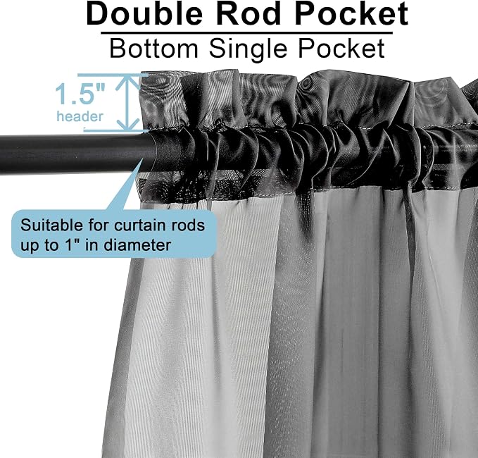 Short Sheer Curtains 30 Inches 2 Panels Set, Kitchen Tiers Light Filtering Rod - Image 4