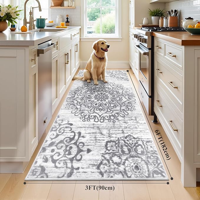 HEBE Hallway Runner Rug 3'x6', Washable Non Slip Kitchen Rug Runner | Soft Boho - Image 2