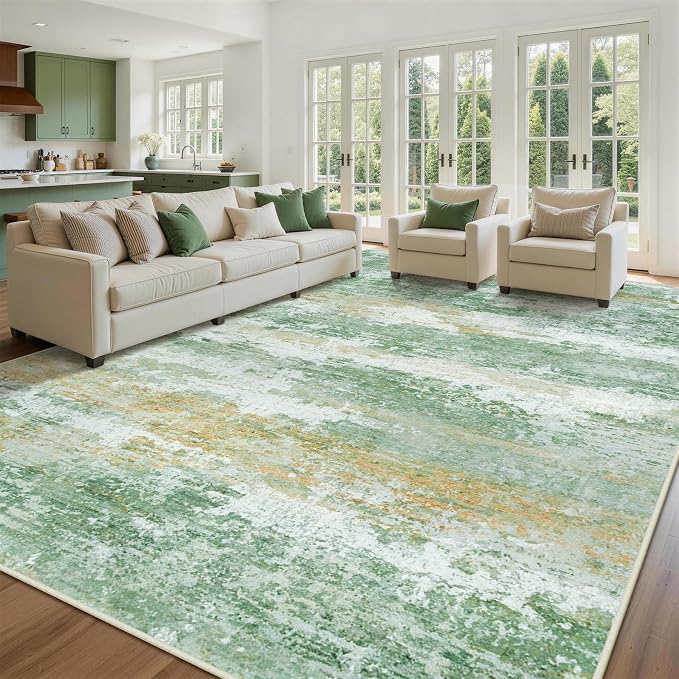 Aelenmu 9x12 Area Rugs for Living Room Washable Bedroom Dining Room Green | - Image 3