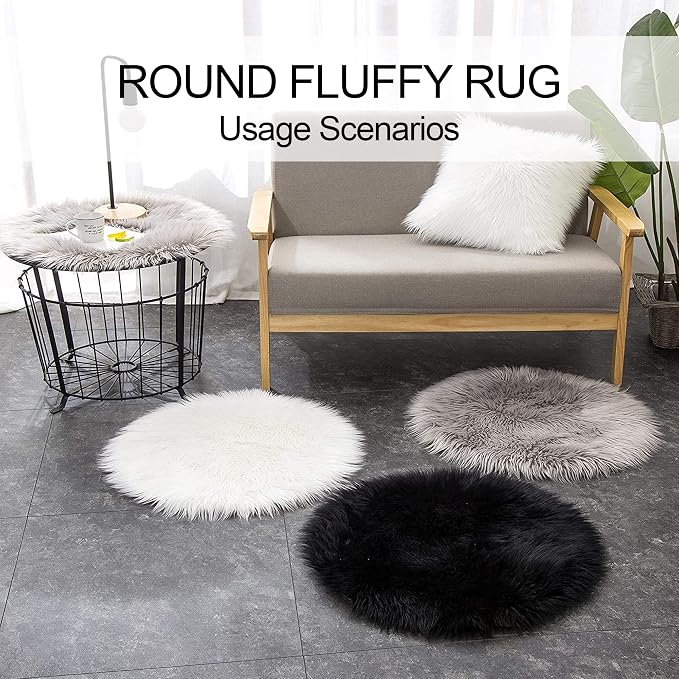 Grey Round Rugs for Bedroom, Fluffy Circle Rug 2 2 Feet for Kids Room, Furry - Image 7
