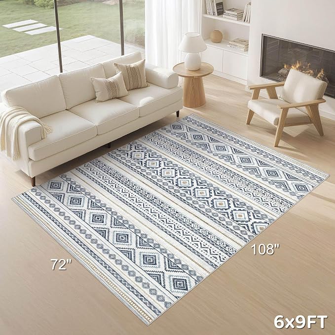 cotiled 6x9 Area Rugs for Living Room: Boho Washable Rug for Dining Room | - Image 9