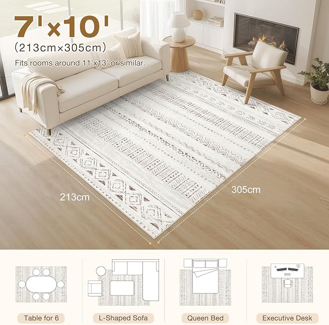 cotiled Boho 7x10 Area Rug for Living Room: Large Moroccan Washable Rug | Solve - Image 2
