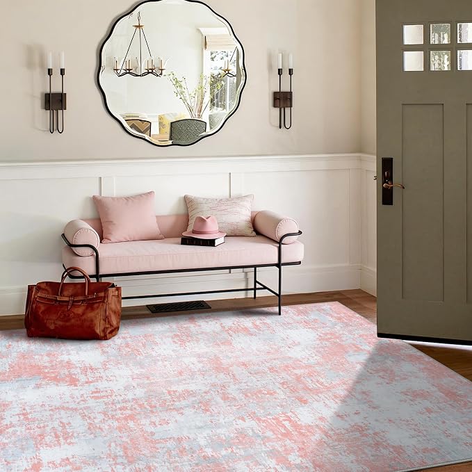 Aelenmu 5x7 Area Rugs for Living Room Bedroom Dining Room Washable Pink | Soft - Image 3