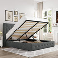 Allewie Queen Size Lift Up Storage Bed, Button Tufted Headboard with Wingback, Hydraulic Support, No Box Spring Needed, Dark Grey