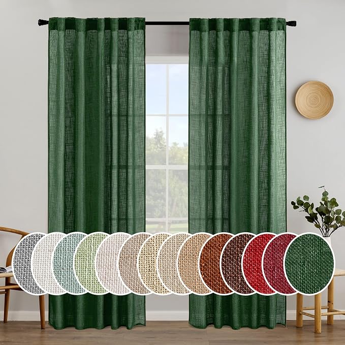 MIULEE Emerald Green Linen Curtains 52x84 Inch Long by MIULEE