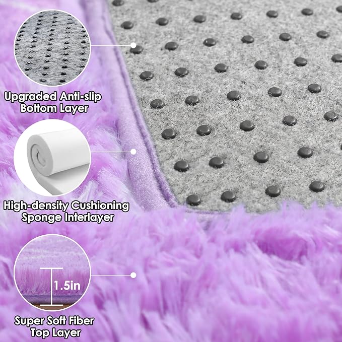 5x7 Area Rugs for Living Room Bedroom, Fluffy Purple and White Trellis Rug | - Image 4