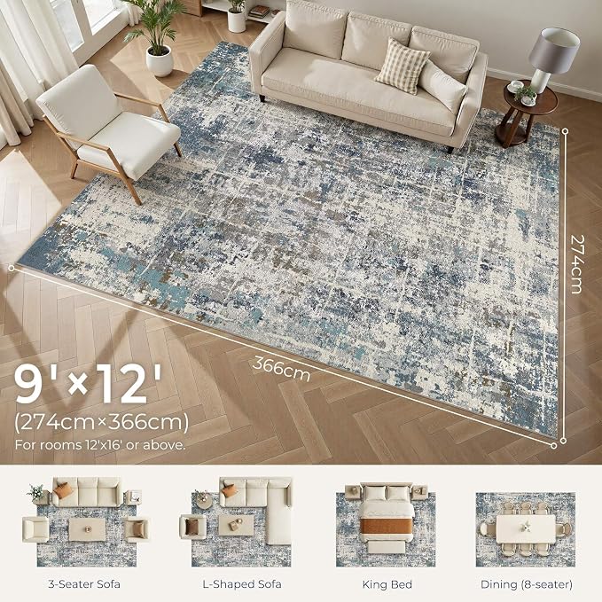 DMOYEST Area Rug Living Room Rugs 9x12 Washable Abstract Carpet | Neutral - Image 2