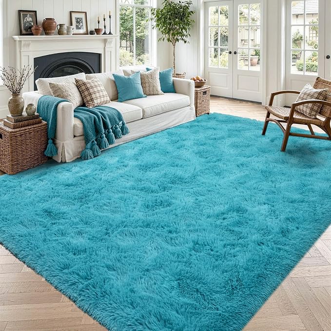 5x7 Blue Fluffy Soft Area Rug Non-Slip by ModernHomeDecor