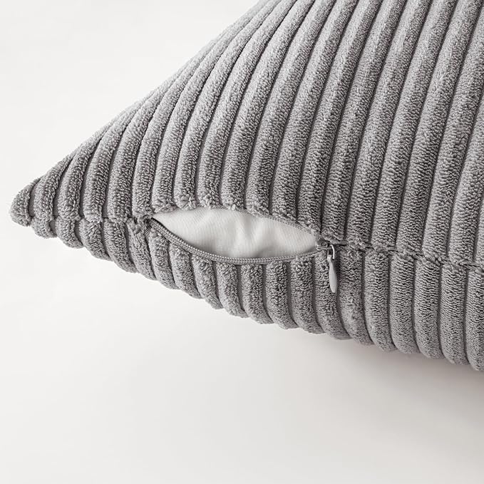 MIULEE Soft Corduroy Decorative Throw Pillow Covers Neutral Grey 20x20 | Set of - Image 6