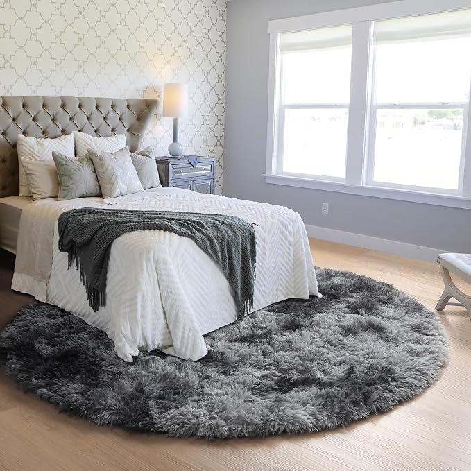 Tie-Dyed Dark Grey Round Area Rug 4ft, Ultra Soft Bedroom Circle Rugs - Image 8