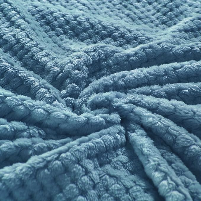 Exclusivo Mezcla Soft Waffle Fleece Bed Blanket Queen Size, Slate Blue | - Image 8