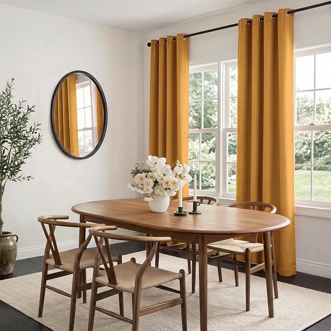 100% Blackout Linen Textured Curtains 84 Inch Long, Mustard Yellow | 100% - Image 5