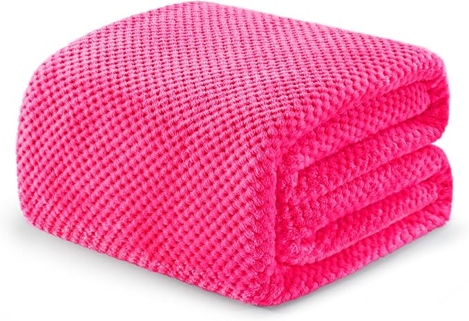 Exclusivo Mezcla Soft Waffle Fleece Bed Blanket Queen Size, Hot Pink | by ExclusivoMezcla