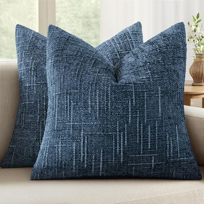 MIULEE Chenille Textured Throw Pillow Covers Blue Ashes 20x20 Set of 2 | Slubby by MIULEE