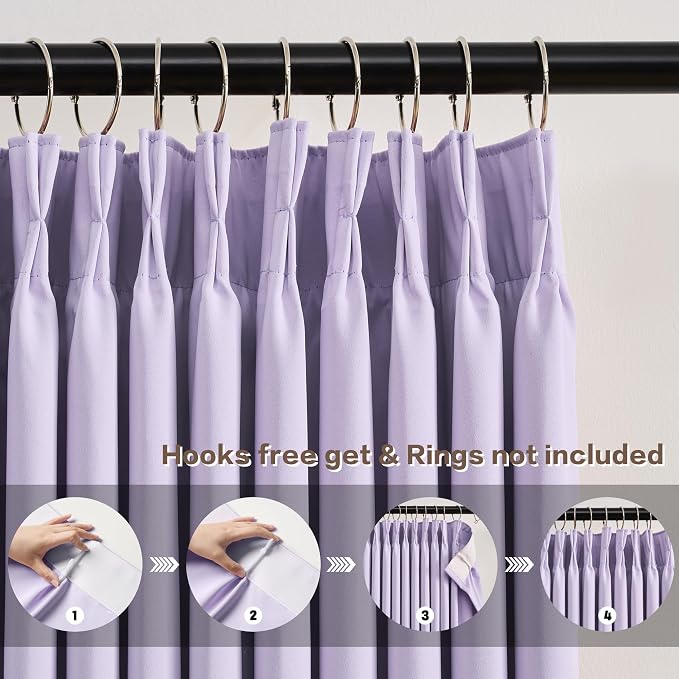 Lilac Blackout Curtain Drapes Pleated - Image 2