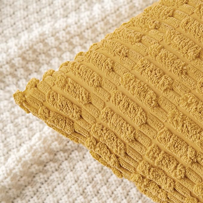 MIULEE Corduroy Decorative Throw Pillow Covers 18x18 Yellow Pack of 2 | Soft - Image 2