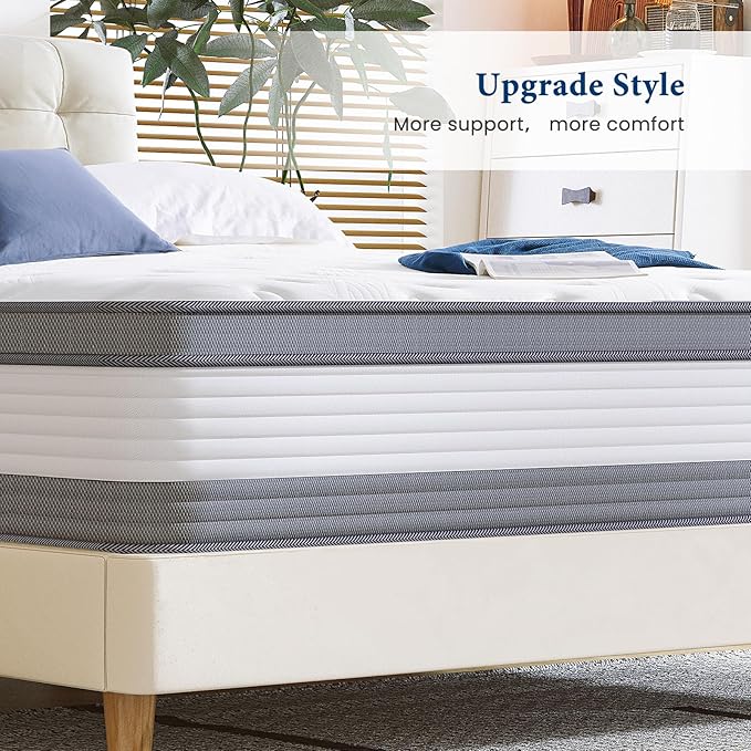 Coolvie Queen Mattress 12 Inch Queen Size Mattresses in A Box Hybrid Mattress Individual Pocket Springs Mattresses with Memory Foam Layer Medium Firm Provide Motion Isolation & Cool Sleep