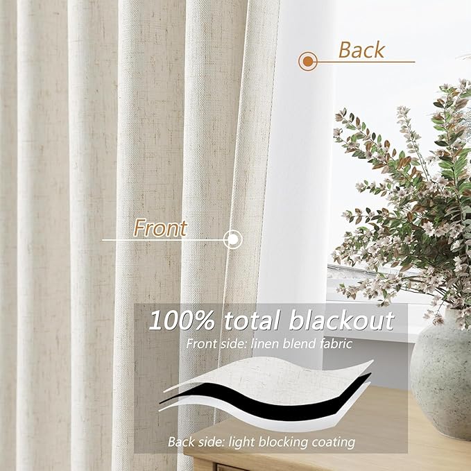 Extra Wide 100% Blackout Linen Curtains - Image 4