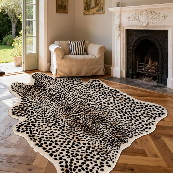 Leopard Print Rug, Cheetah Rugs 5.2x6.8ft Large Faux Cowhide Hide Skin Rug by Seek4comfortable