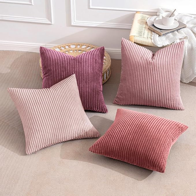 MIULEE Soft Corduroy Decorative Throw Pillow Covers Purple Pink 20x20 | Set of 4 - Image 4