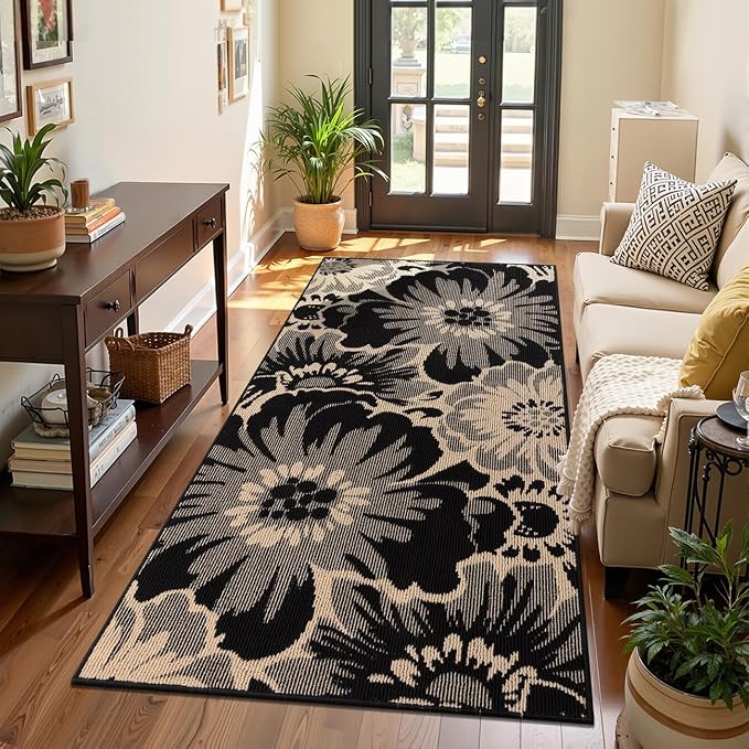Findosom Hallway Runner Rug 3x6, Non Slip High-Low Textured Floral Washable by Findosom