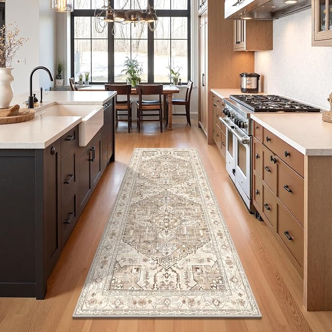 Yamaziot Washable Runner Rug, 3x8 Non-Slip Boho Vintage Hallway Kitchen Rug | - Image 5