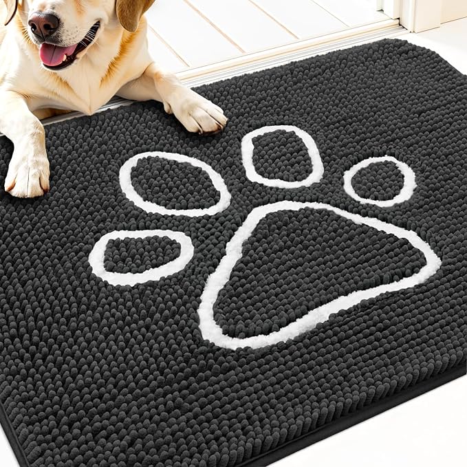 OLANLY Dog Door Mat for Muddy Paws 32x20, Paw Print Design Chenille Mud Mat | by OLANLY