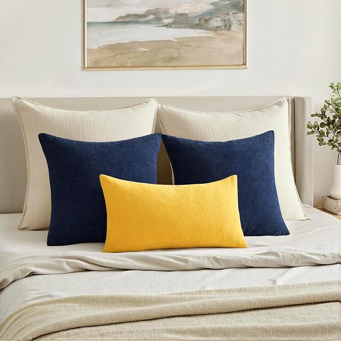 MIULEE Yellow Chenille Couch Lumbar Throw Pillow Covers, 12x20 | Set of 2 - Image 4