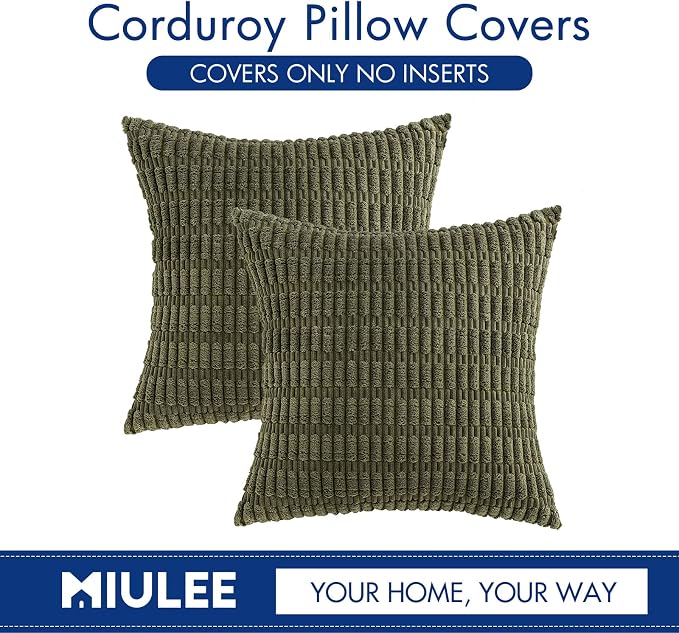 MIULEE Corduroy Decorative Throw Pillow Covers 20x20 Olive Green Pack of 2 | - Image 6