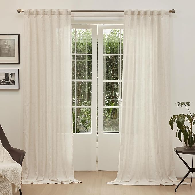 MYSKY HOME Linen Curtains for Sliding Door, Farmhouse Semi Sheer Ceiling - Image 2