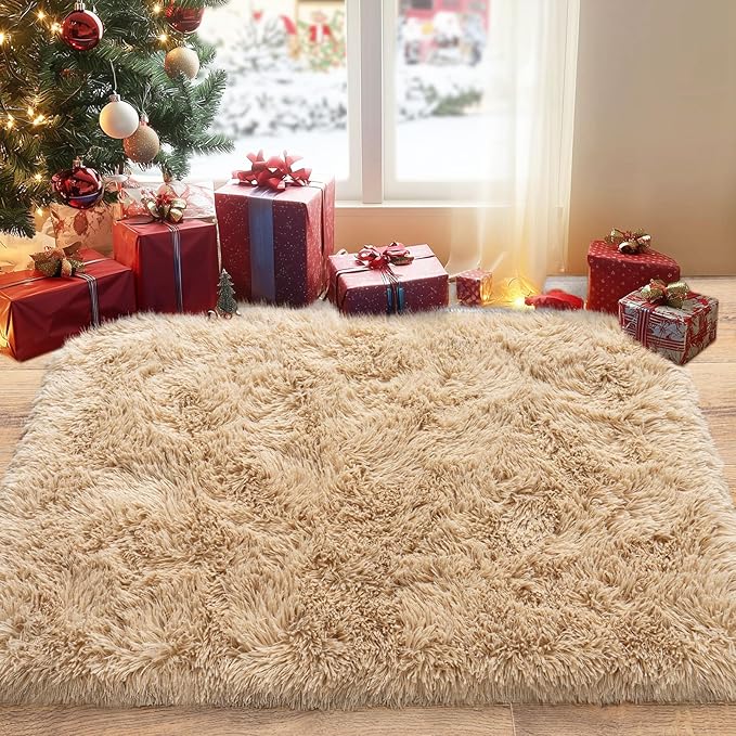 Pionblank Fluffy Small Rug for Bedroom 2x3 Feet, Shag Soft Area Rug, Camel | by PIONBLANK