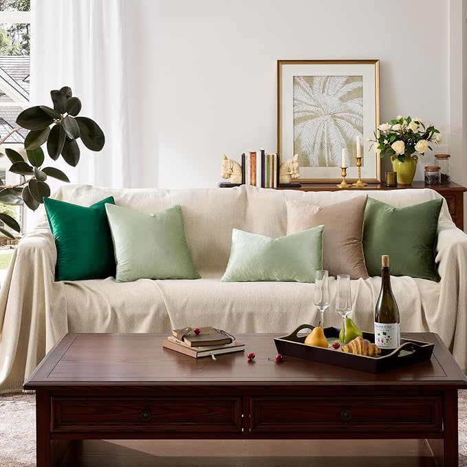 GIGIZAZA Sage Green Velvet Throw Pillow Covers 12x20 Pack of 2 | Decorative - Image 7