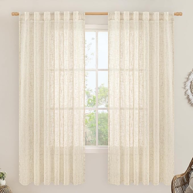 Beige Linen Curtains 72 Inches Long 2 Panels by LAMIT