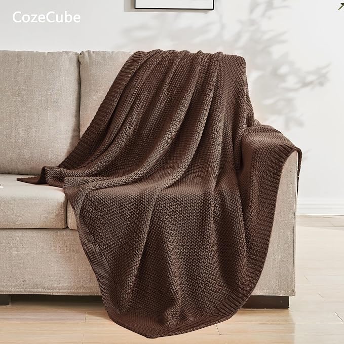 CozeCube Dark Brown Seed Stitch Throw Blanket 60"x80", Farmhouse Decor | Blanket - Image 3