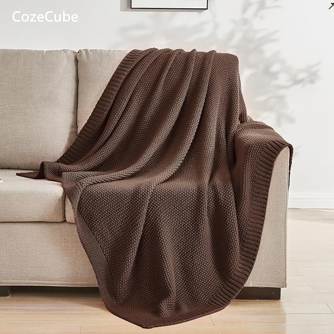 CozeCube Dark Brown Seed Stitch Throw Blanket 50"x60", Farmhouse Decor | Blanket - Image 3