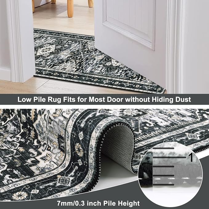 Yamaziot Washable Runner Rug, 2x8 Non-Slip Boho Vintage Hallway Kitchen Rug | - Image 4