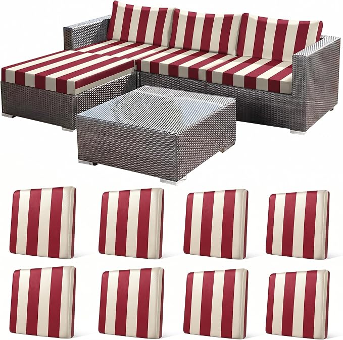CALBODE 8 Pcs Stretch Outdoor Seat Cushion Covers, Washable Striped Chair Seat by CALBODE