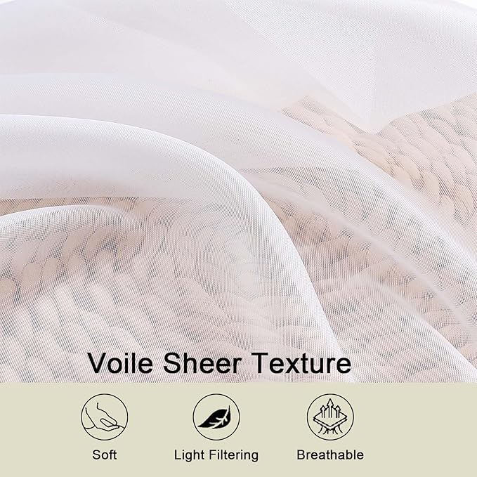 White Sheer Curtains 84 Inches Long 2 Panels Set - Image 4