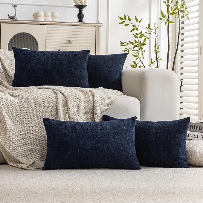 Set of 4 Soft Textured Decorative Throw Pillow Covers 12X20 Inch Cozy Farmhouse by Cozoomy