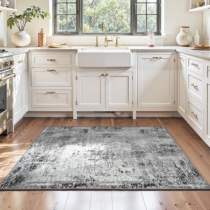 Entryway Rug 3x6 Grey Bedroom Area Rug Washable Non Slip Abstract Boho Rugs by OmpaaHomeDecor